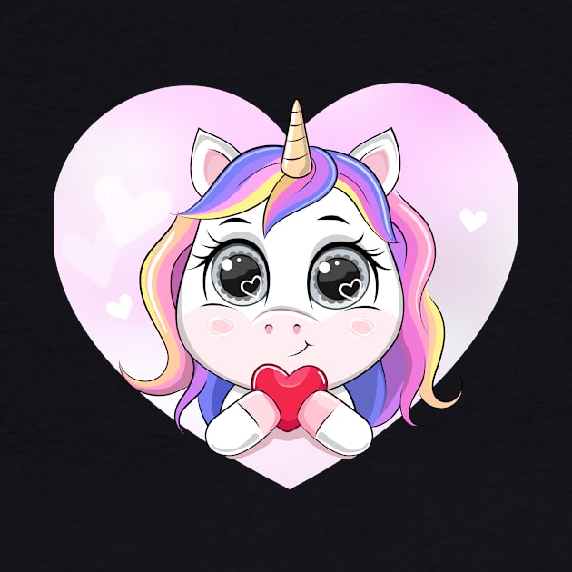 cartoon unicorn heart shape holding heart tshirt by Tshirt lover 1